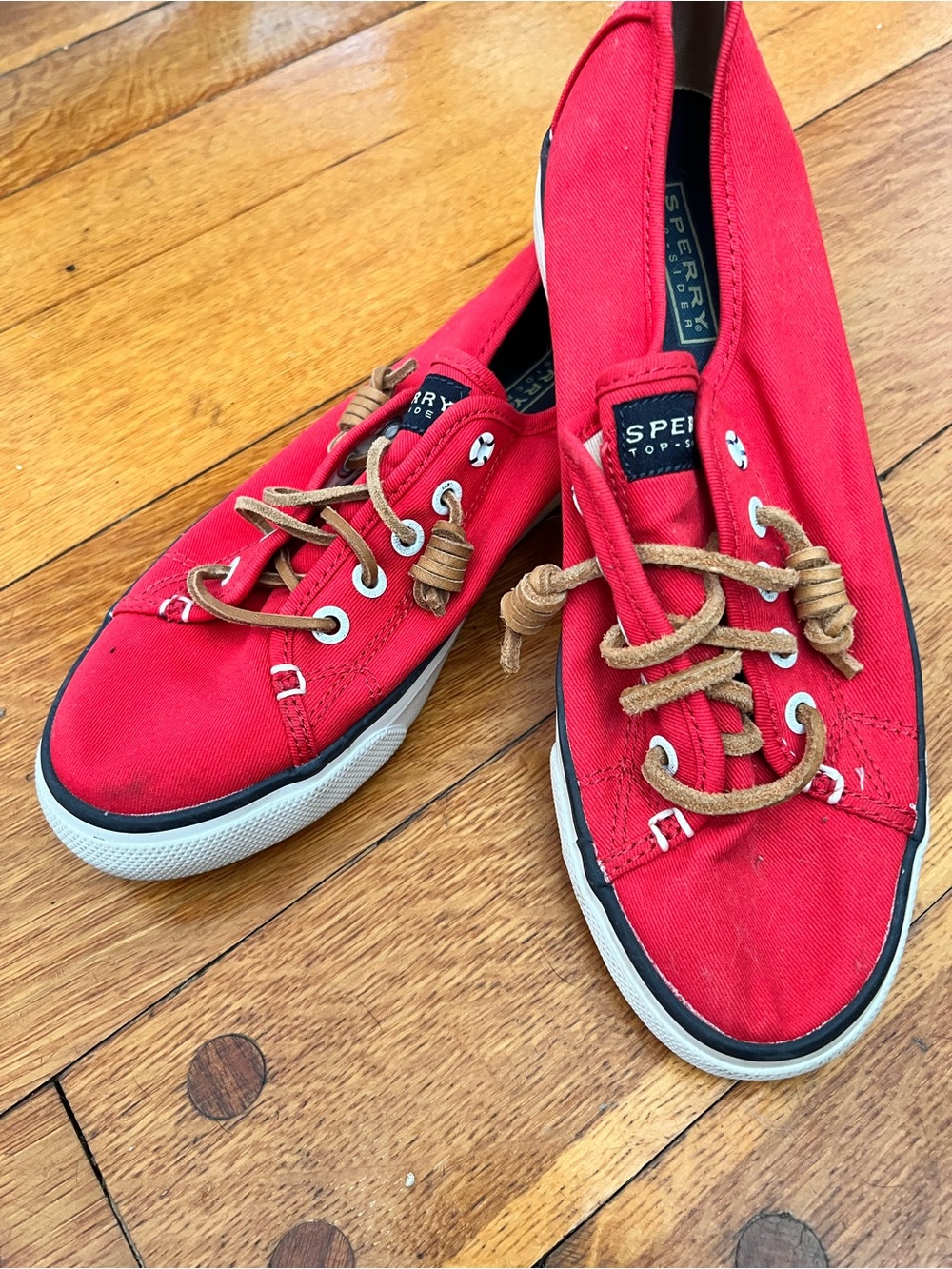 Sperry Red Canvas Boat Shoe Sneakers with Tan leather Laces